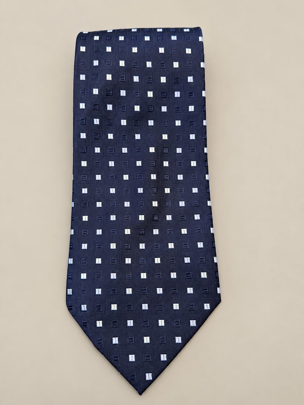 Calvin Klein Men's Silk Tie Navy Blue Geometric Square Pattern